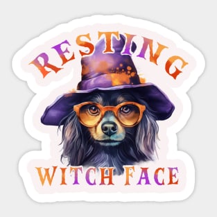 Resting Witch Face dog wearing a hat & glasses Sticker